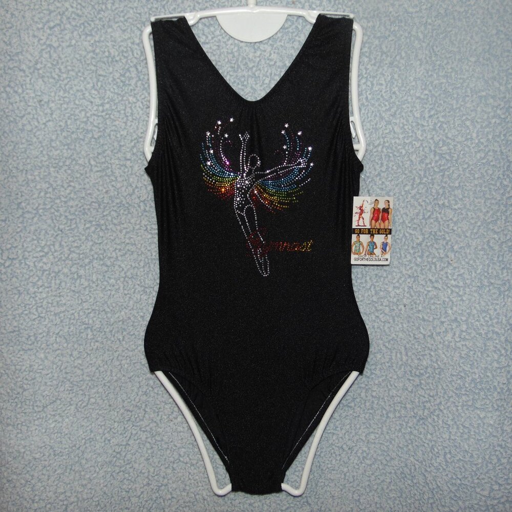 Go For The Gold Black Gymnast Leotard XL(12-14) NWT
